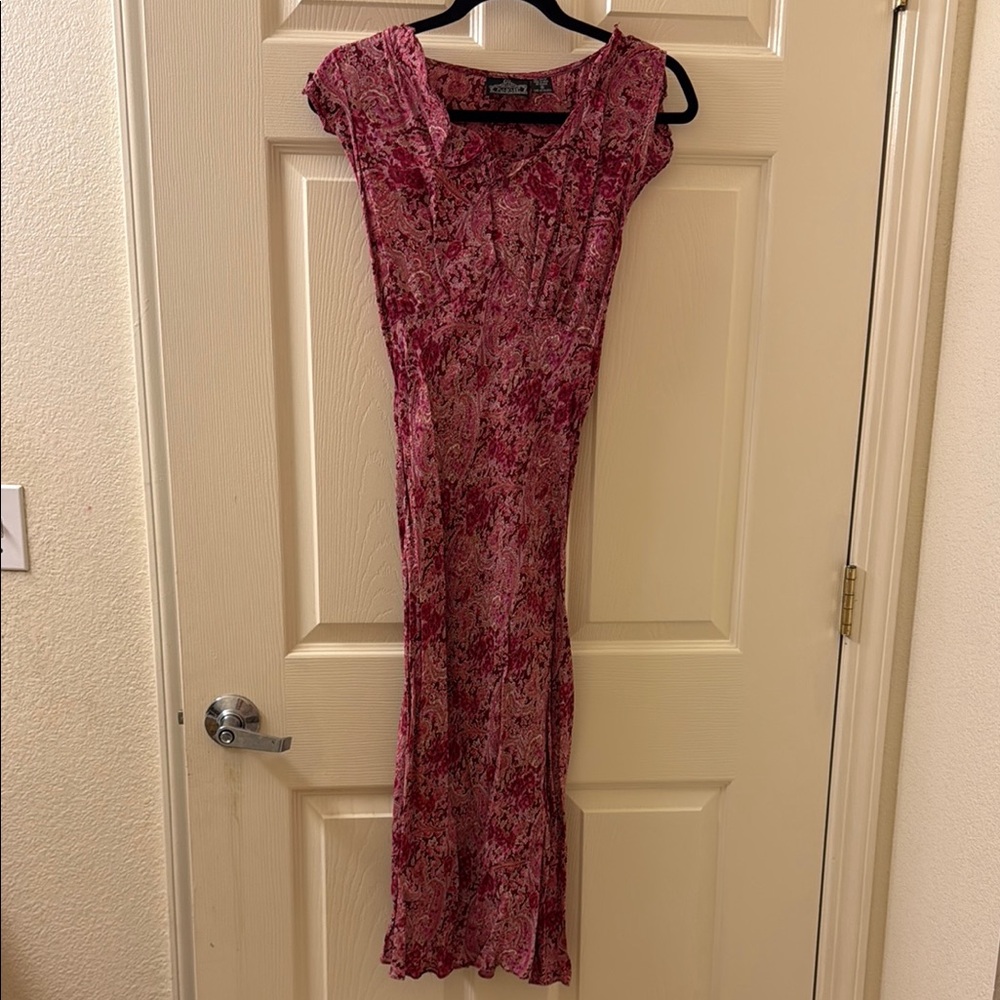 Cache Red Sheath Maxi Dress Cap Sleeve Scoop Neck